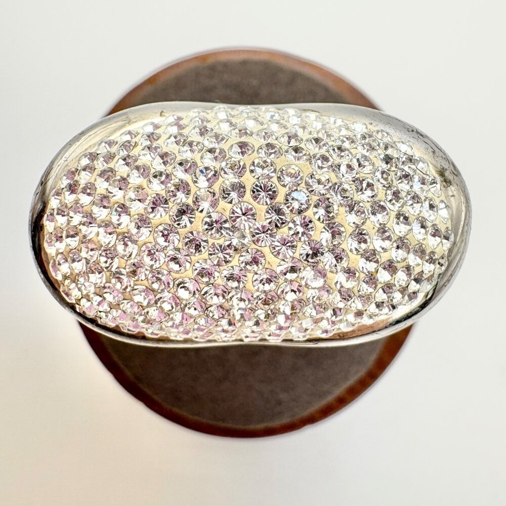 VTG Sterling Silver 925 Pave Crystals & Enamel Statement Ring Size 10.5